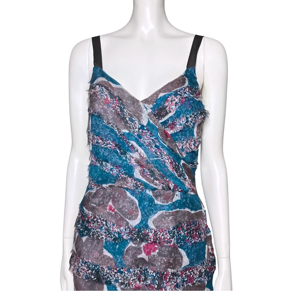 Vintage Y2K 100% Silk Teal Fairy Grunge Raw Edge Mini Dress Small Funky Colorful - Picture 7 of 9